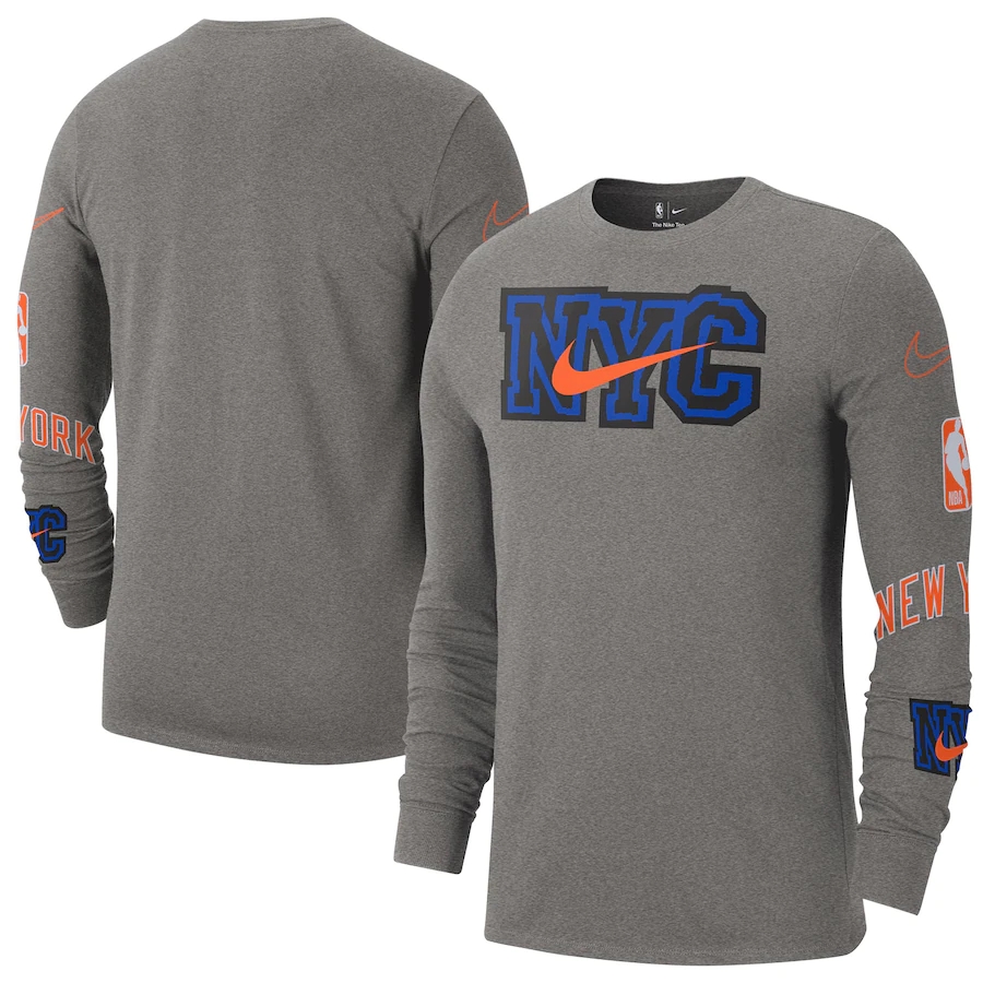 Men's New York Knicks Heather Charcoal 2022/23 City Edition Essential Expressive Long Sleeve T-Shirt Men's New York Knicks Heather Charcoal 2022/23 City Edition Essential Expressive Long Sleeve T-Shirt